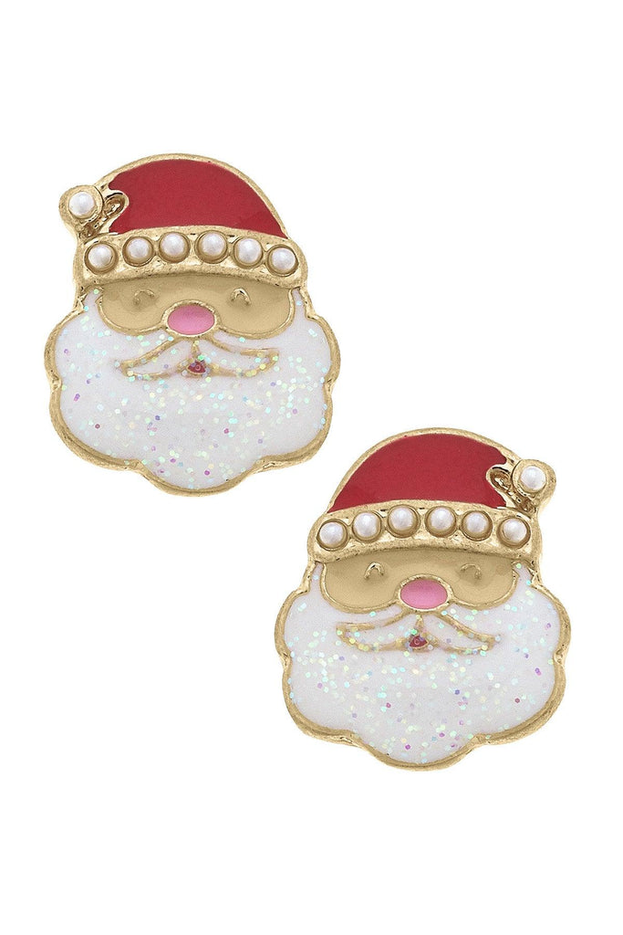 Pearl Studded Enamel Santa Claus Stud Earrings in Red & White - Canvas Style