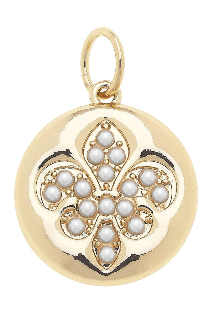 Pearl Studded Fleur De Lis Charm in Shiny Gold - Canvas Style