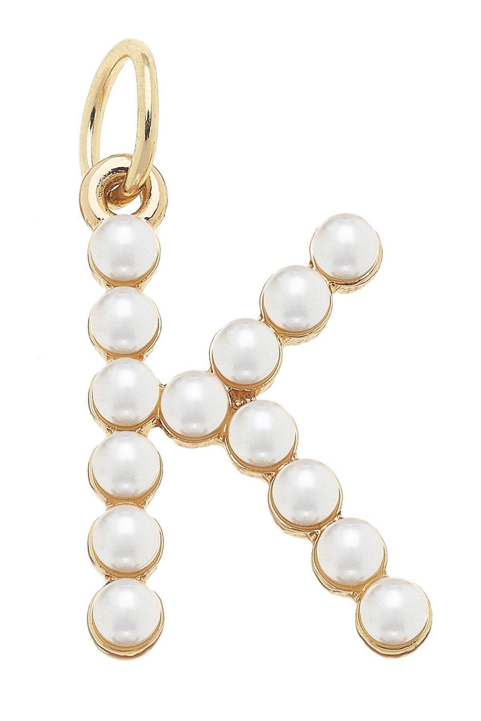 Pearl-Studded Letter Charm in Ivory - Canvas Style