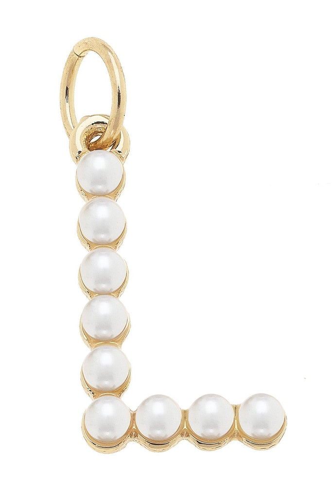 Pearl-Studded Letter Charm in Ivory - Canvas Style