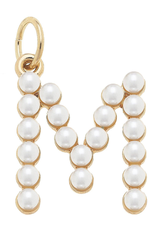 Pearl-Studded Letter Charm in Ivory - Canvas Style