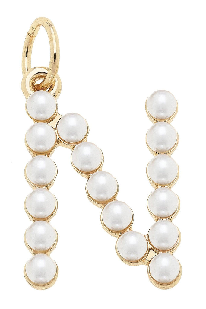 Pearl-Studded Letter Charm in Ivory - Canvas Style