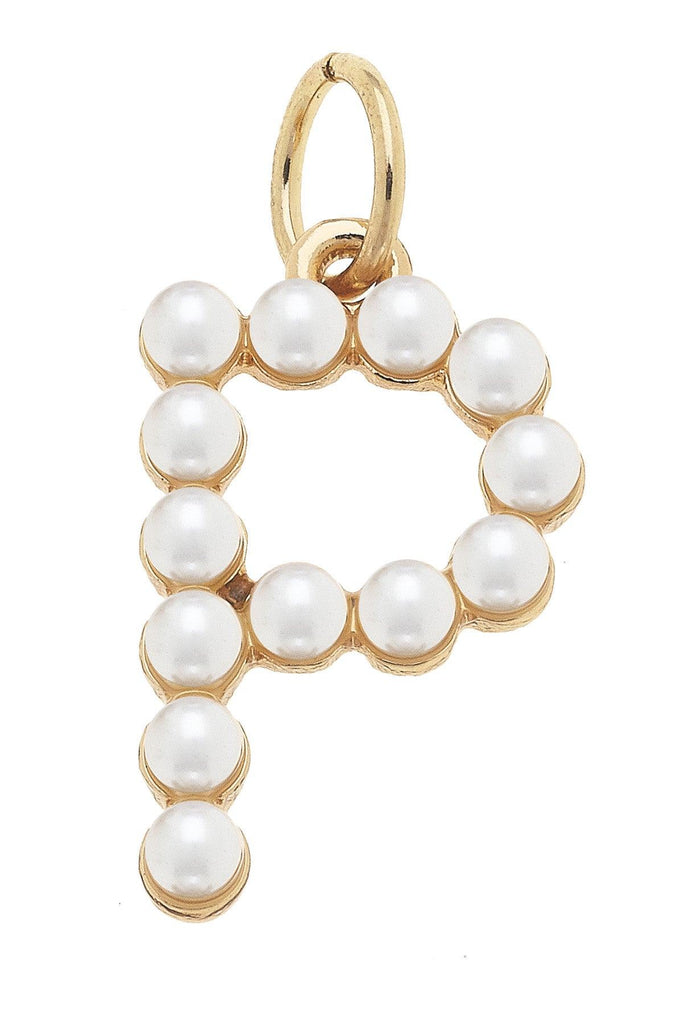 Pearl-Studded Letter Charm in Ivory - Canvas Style