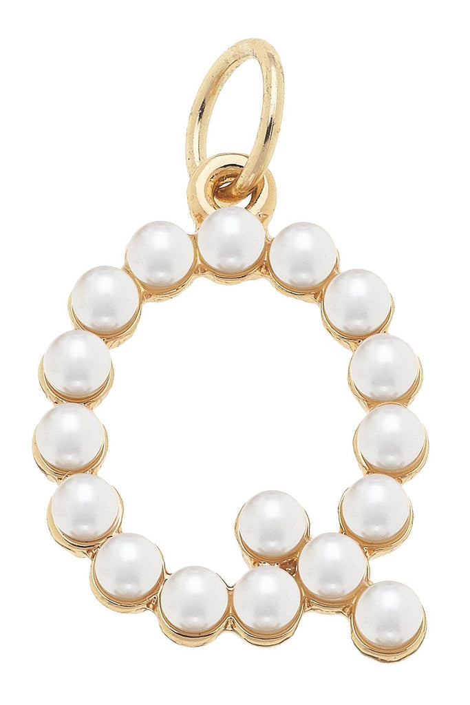 Pearl-Studded Letter Charm in Ivory - Canvas Style