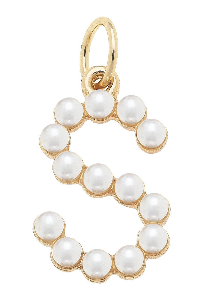 Pearl-Studded Letter Charm in Ivory - Canvas Style