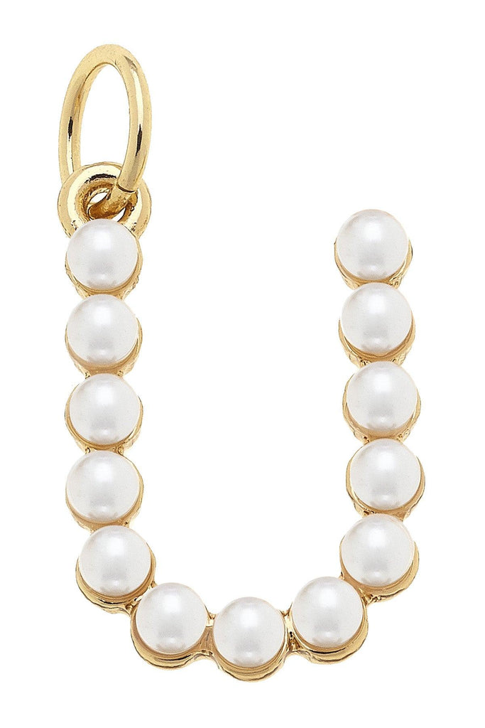 Pearl-Studded Letter Charm in Ivory - Canvas Style