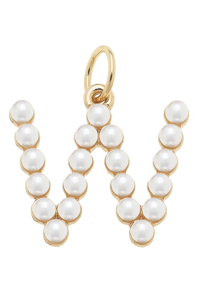 Pearl-Studded Letter Charm in Ivory - Canvas Style