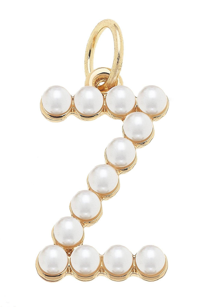 Pearl-Studded Letter Charm in Ivory - Canvas Style