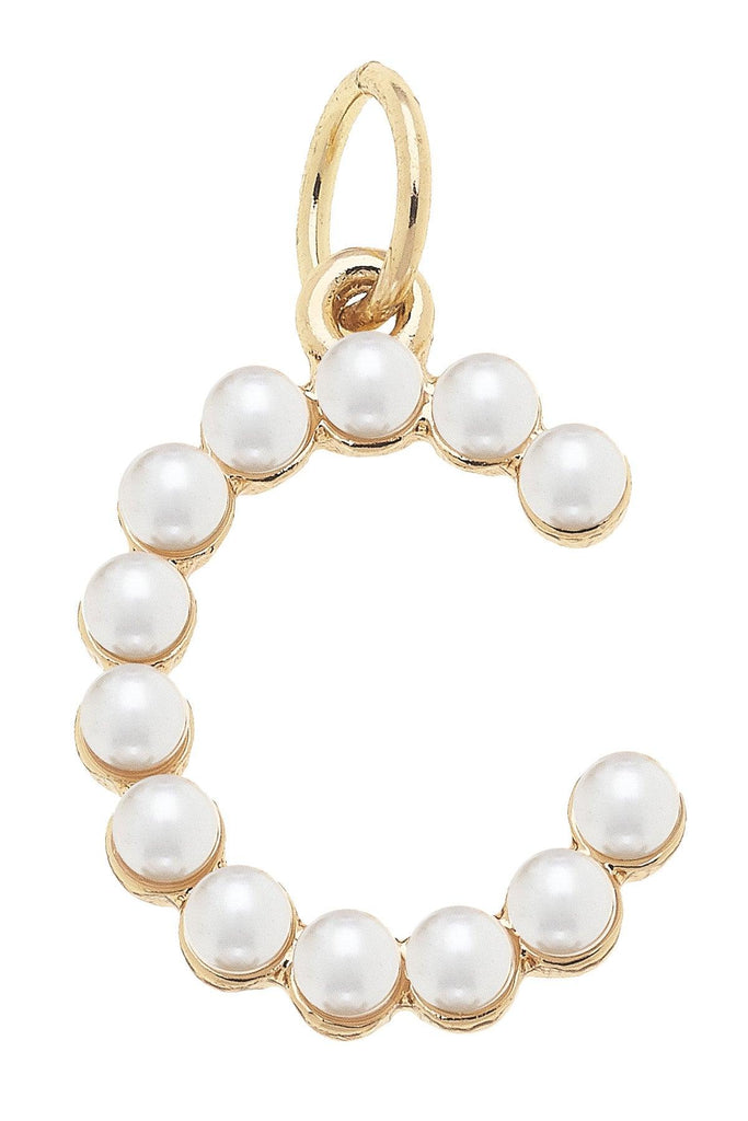 Pearl-Studded Letter Charm in Ivory - Canvas Style