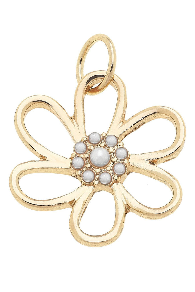 Pearl Studded Open Flower Charm in Shiny Gold - Canvas Style