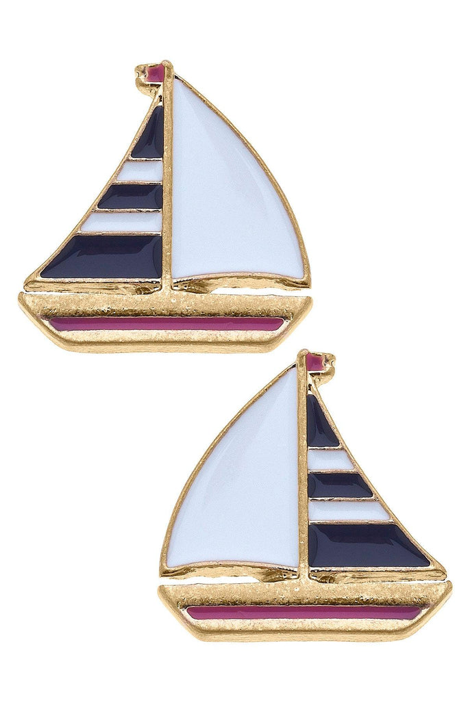 Penny Enamel Sailboat Stud Earrings in Navy & White - Canvas Style