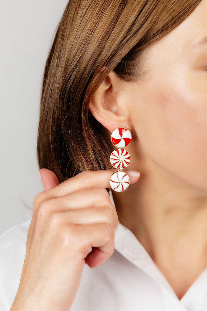 Peppermint Candies Linked Enamel Earrings - Canvas Style