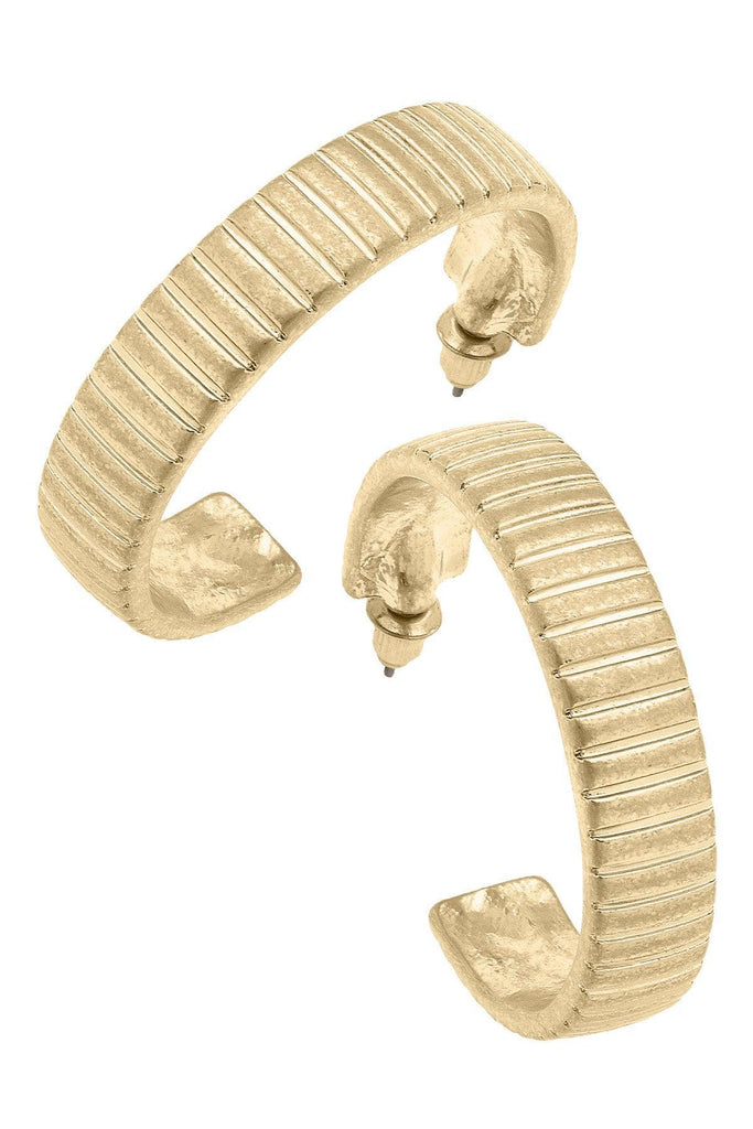 Phoenix Fluted Metal Hoop Earrings in Worn Gold - Canvas Style