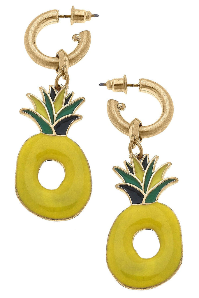 Pineapple Pool Float Enamel Earrings in Yellow & Green - Canvas Style
