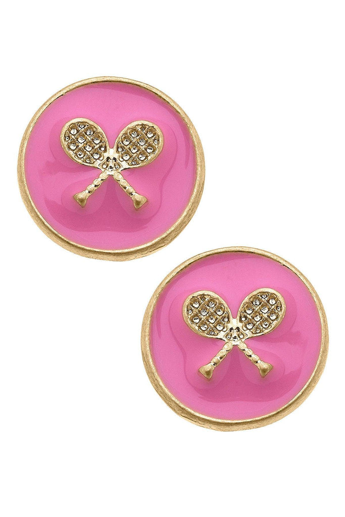 PREORDER Chris Tennis Racket Enamel Circle Stud Earrings - Canvas Style