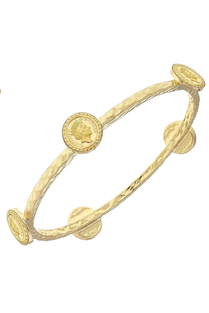 Queen Elizabeth Claudia Coin Bangle in Worn Gold - Canvas Style