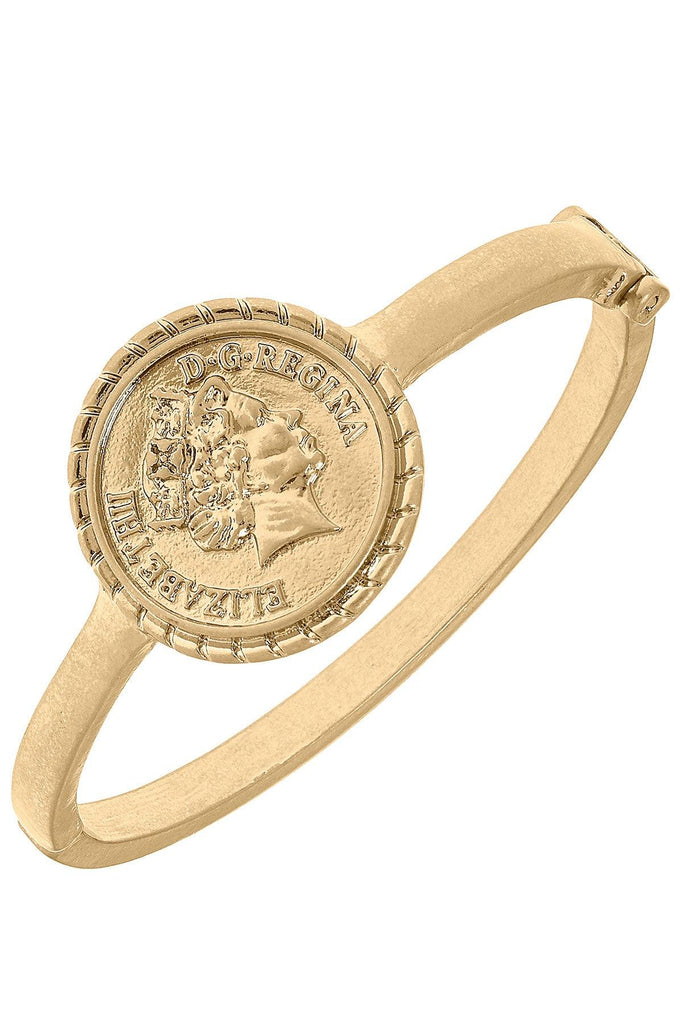 Queen Elizabeth Coin Hinge Bangle in Worn Gold - Canvas Style