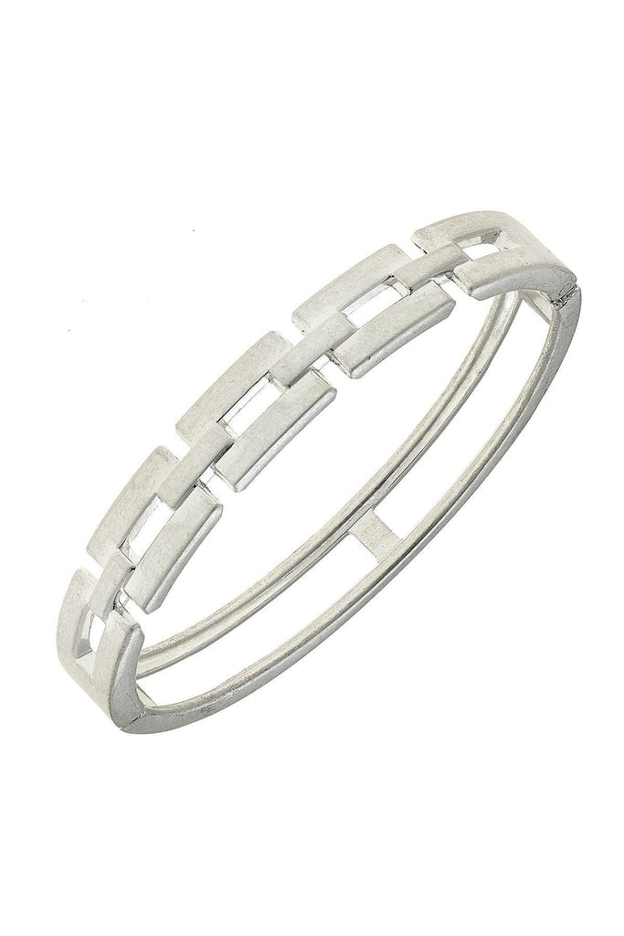 Quinn Chain Link Hinge Bangle in Worn Silver - Canvas Style