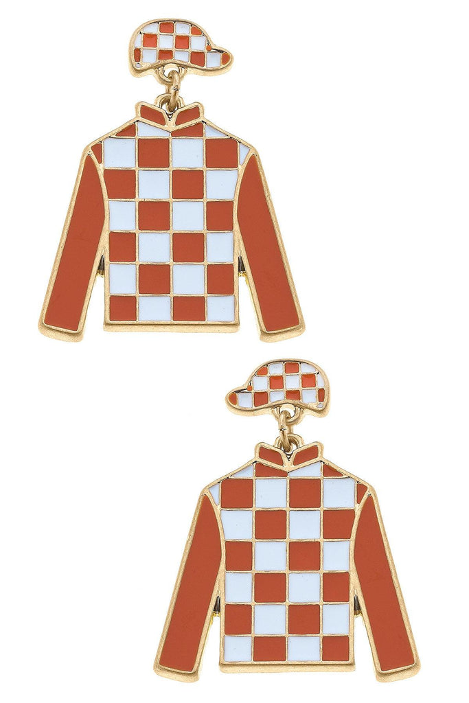 Quinn Enamel Jockey Earrings in Orange and White - Canvas Style