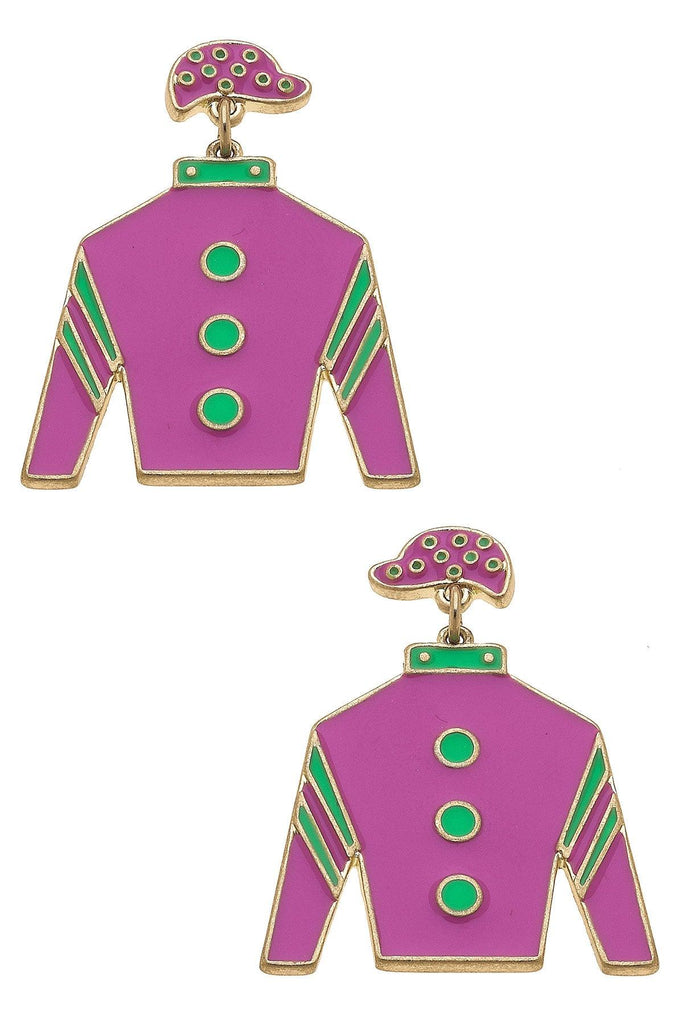 Quinn Enamel Jockey Earrings in Pink & Green - Canvas Style