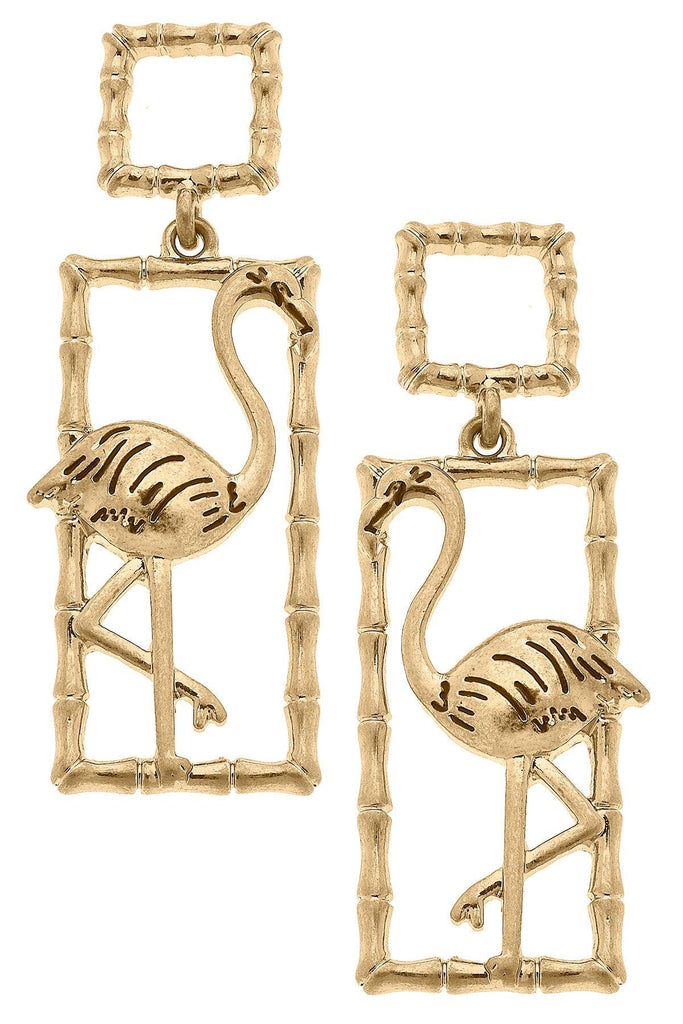 Rae Flamingo Drop Earrings in Worn Gold - Canvas Style