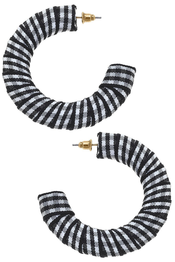 Reese Gingham Statement Hoop Earrings in Black - Canvas Style