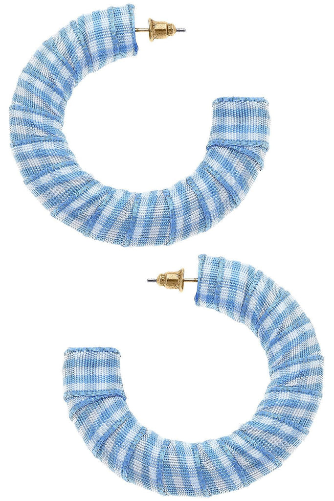 Reese Gingham Statement Hoop Earrings in Blue - Canvas Style