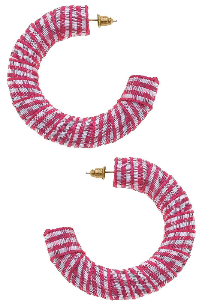 Reese Gingham Statement Hoop Earrings in Fuchsia - Canvas Style