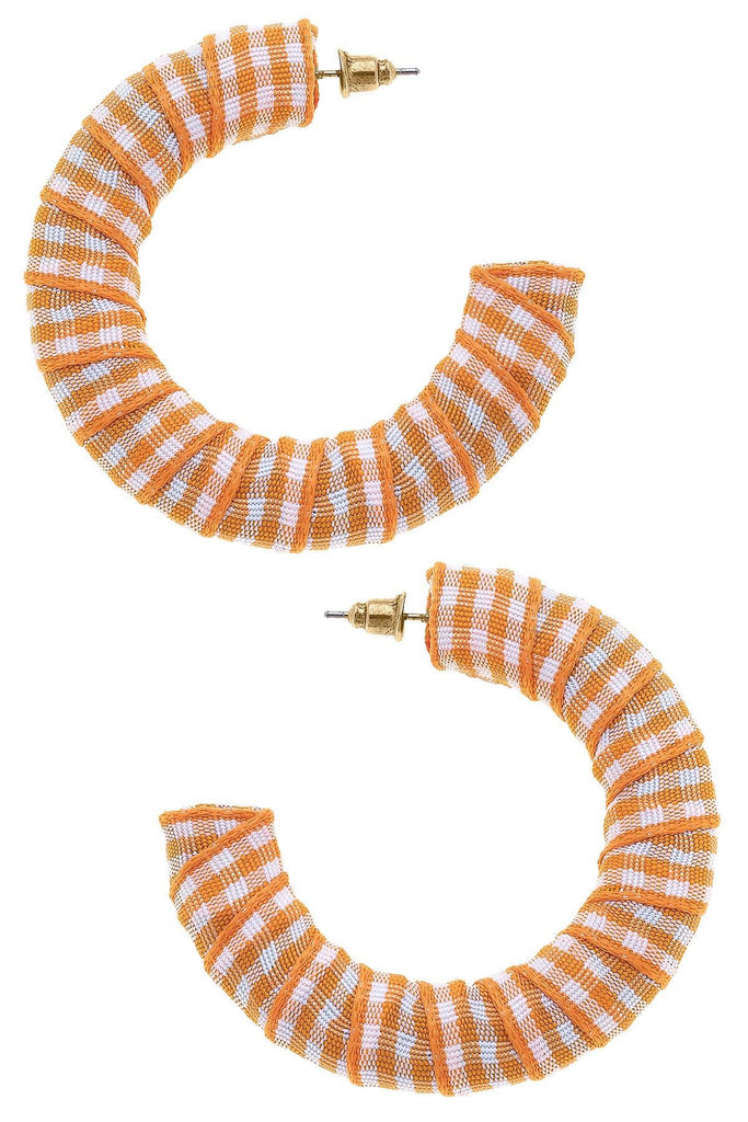 Reese Gingham Statement Hoop Earrings in Orange - Canvas Style