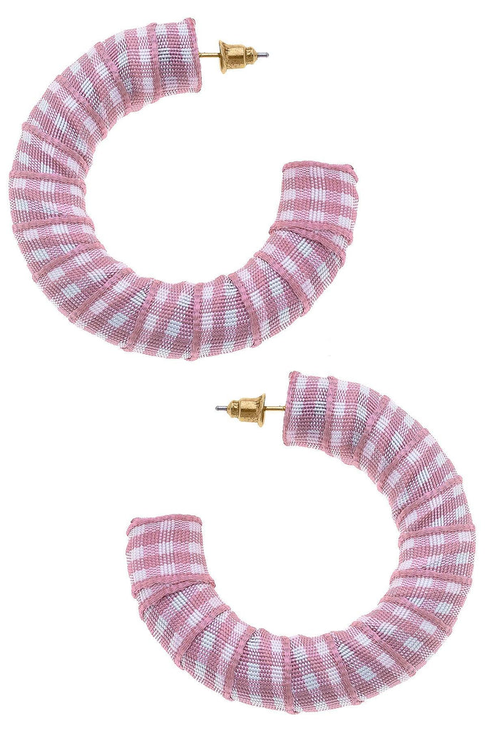 Reese Gingham Statement Hoop Earrings in Pink - Canvas Style
