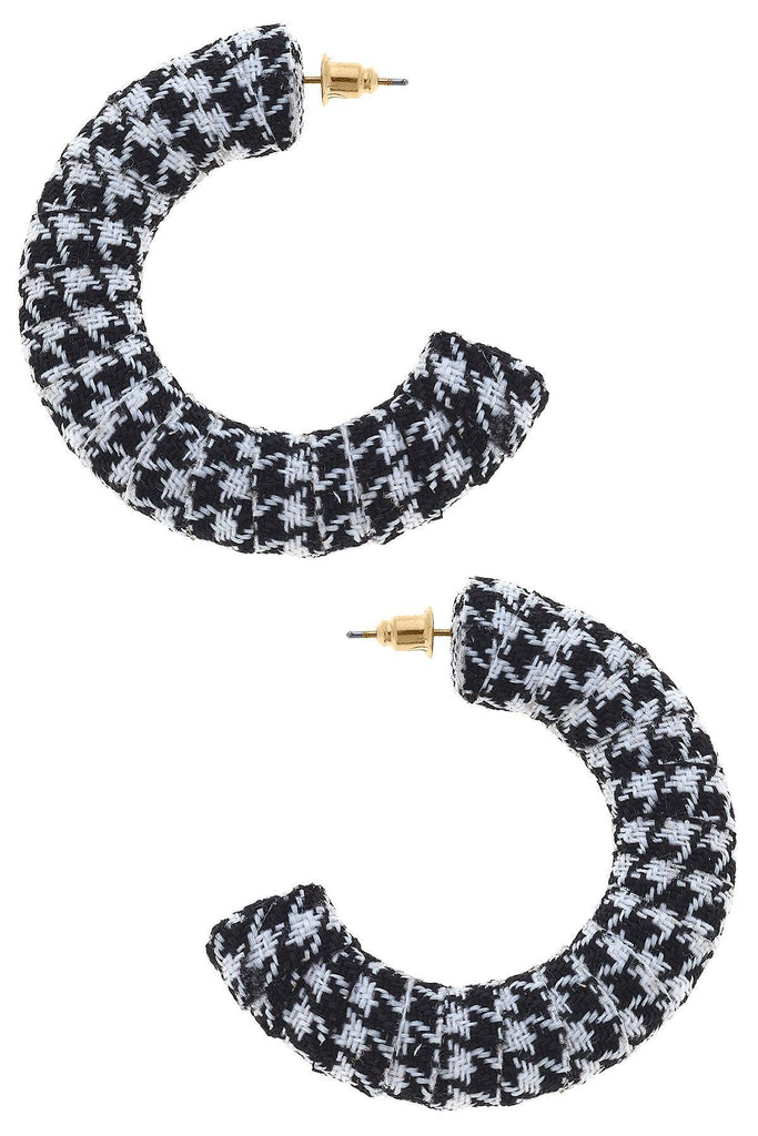Reese Houndstooth Statement Hoop Earrings in Black & White - Canvas Style