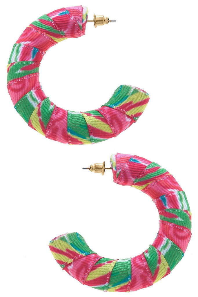 Reese Tropical Statement Hoop Earrings in Pink - Canvas Style