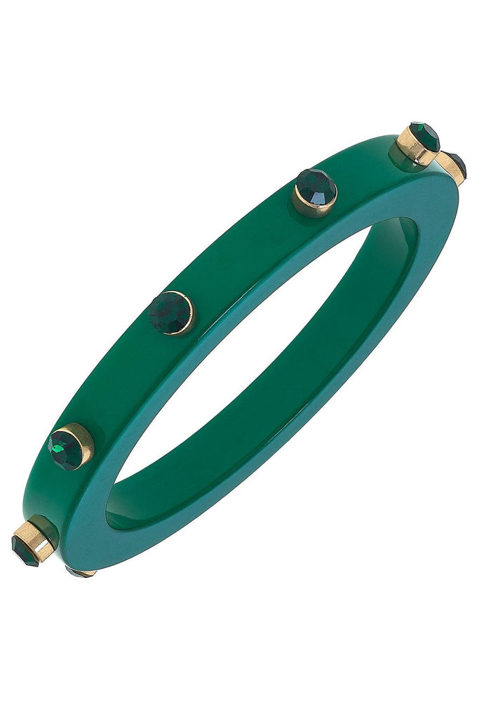 Renee Resin and Rhinestone Bangle in Green - Canvas Style