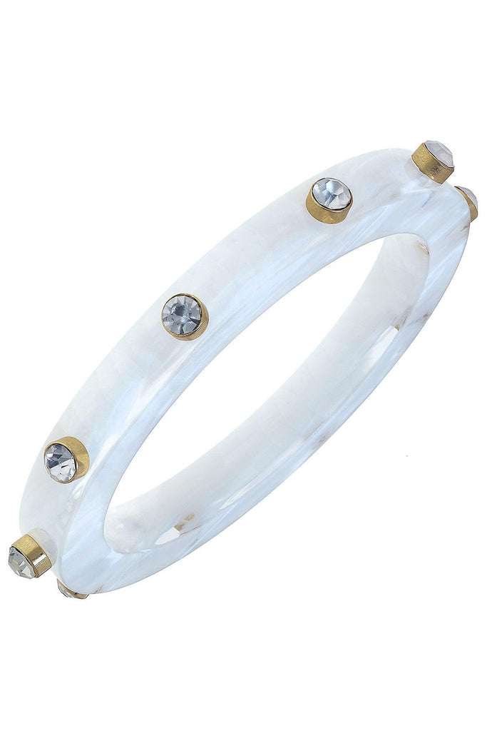 Renee Resin and Rhinestone Bangle in White - Canvas Style