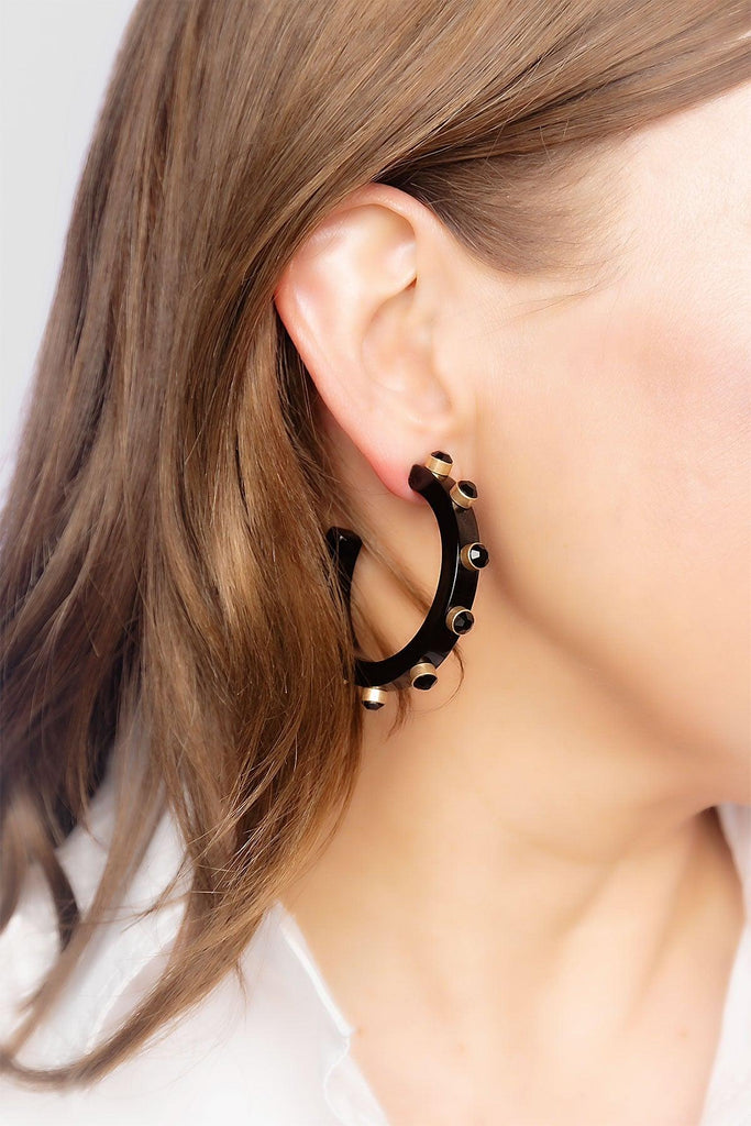 Renee Resin and Rhinestone Hoop Earrings in Black - Canvas Style