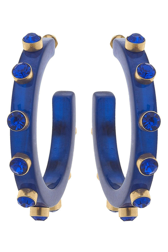 Renee Resin and Rhinestone Hoop Earrings in Blue - Canvas Style