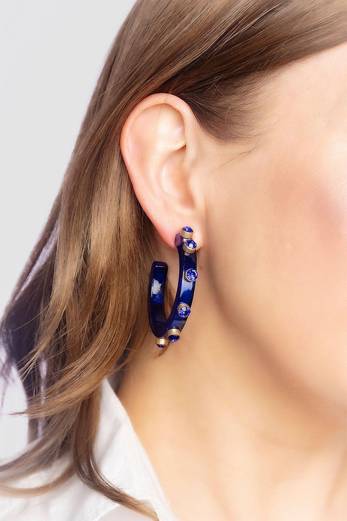 Renee Resin and Rhinestone Hoop Earrings in Blue - Canvas Style