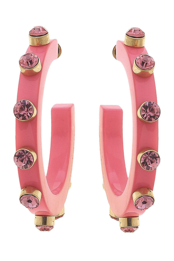 Renee Resin and Rhinestone Hoop Earrings in Bubble Gum - Canvas Style