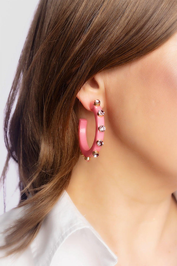 Renee Resin and Rhinestone Hoop Earrings in Bubble Gum - Canvas Style