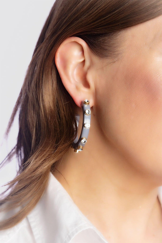 Renee Resin and Rhinestone Hoop Earrings in Gray - Canvas Style