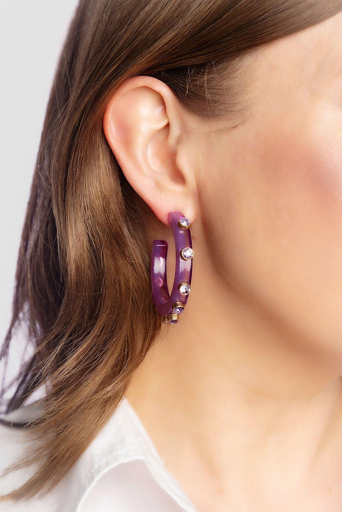 Renee Resin and Rhinestone Hoop Earrings in Lavender - Canvas Style