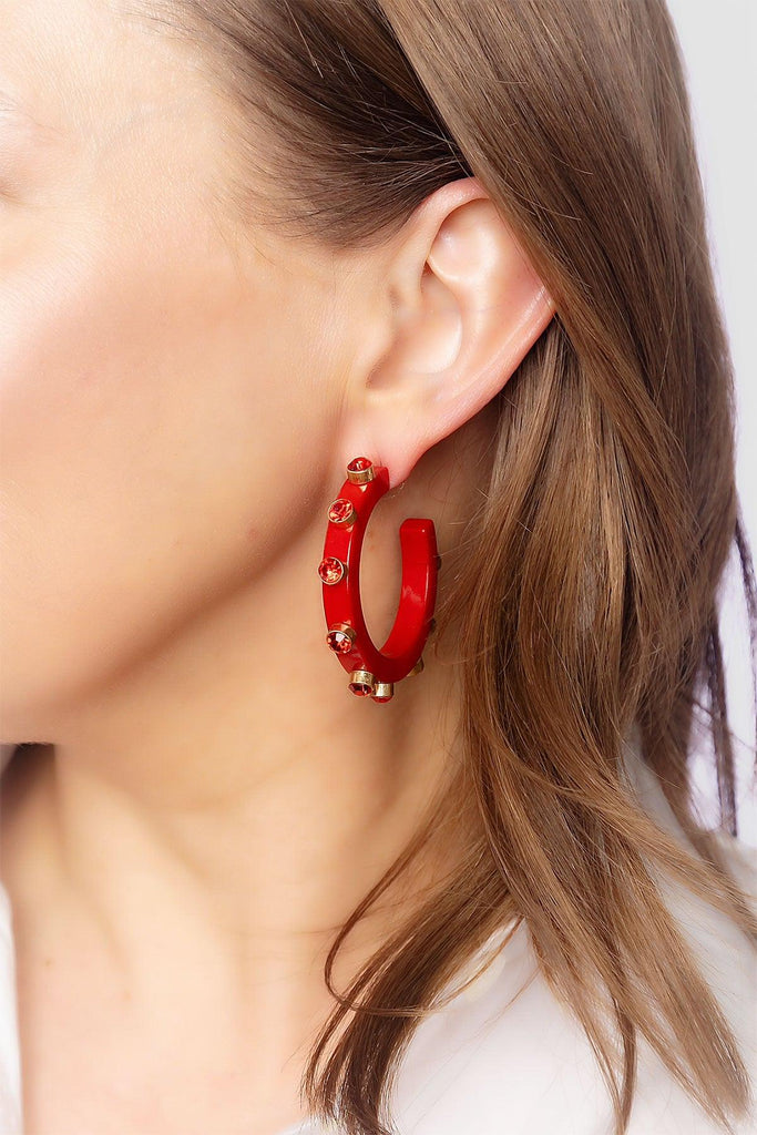 Renee Resin and Rhinestone Hoop Earrings in Red - Canvas Style