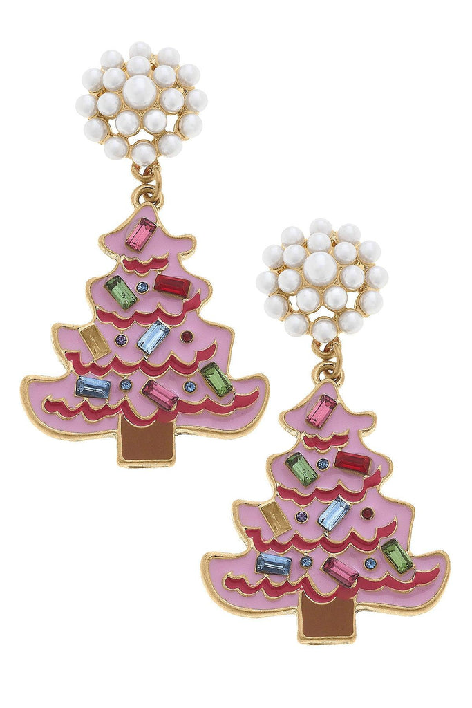 Rhinestone Christmas Tree Enamel Earrings - Canvas Style