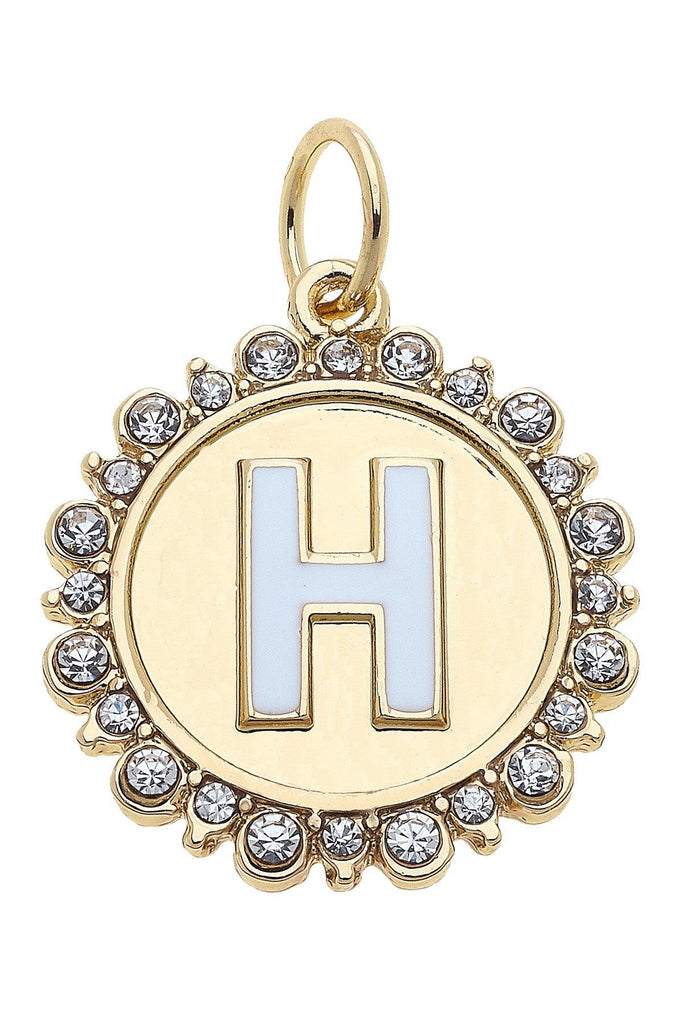 Rhinestone-Studded Enamel Letter Disc Charm in Shiny Gold - Canvas Style