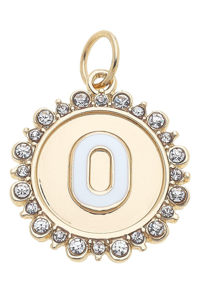 Rhinestone-Studded Enamel Letter Disc Charm in Shiny Gold - Canvas Style