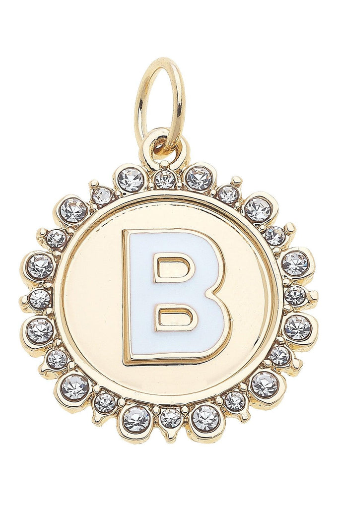 Rhinestone-Studded Enamel Letter Disc Charm in Shiny Gold - Canvas Style