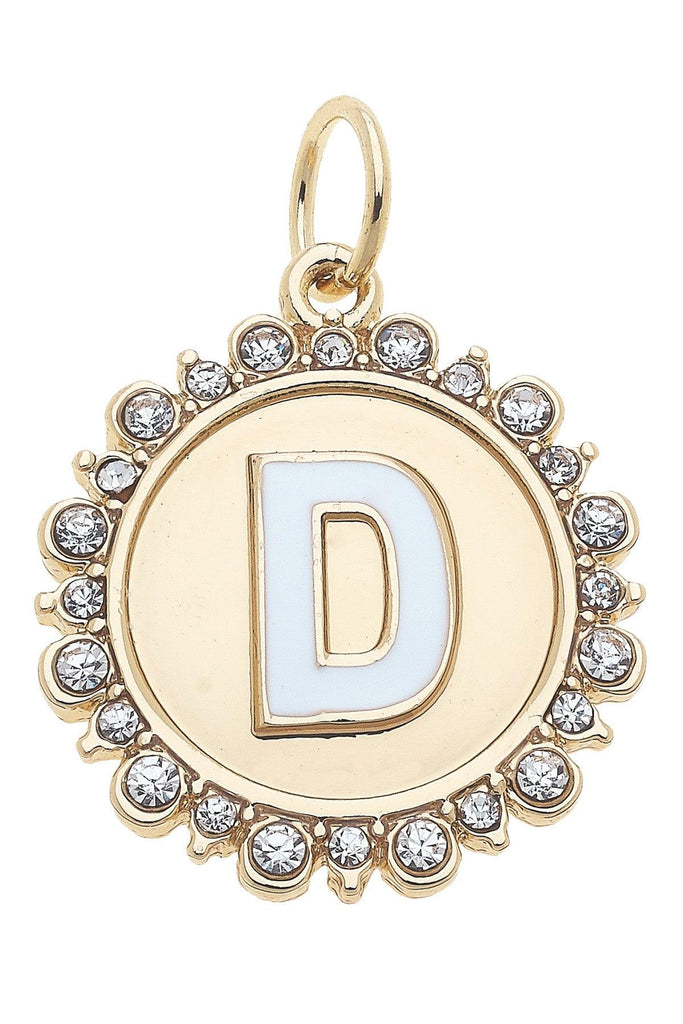 Rhinestone-Studded Enamel Letter Disc Charm in Shiny Gold - Canvas Style