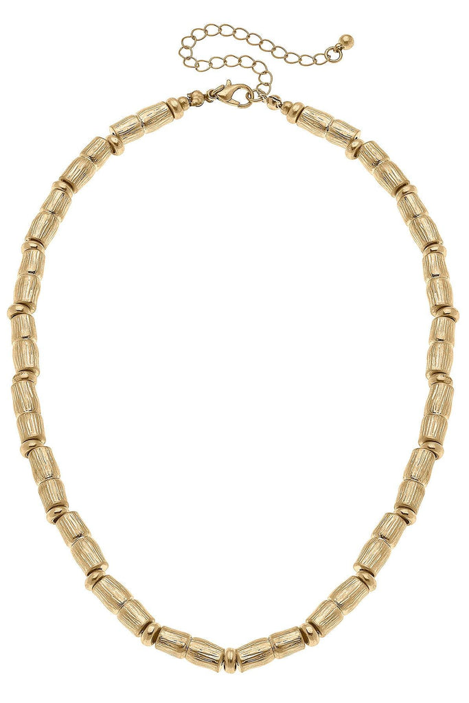 Rhodes Bamboo Beaded Necklace in Worn Gold - Canvas Style