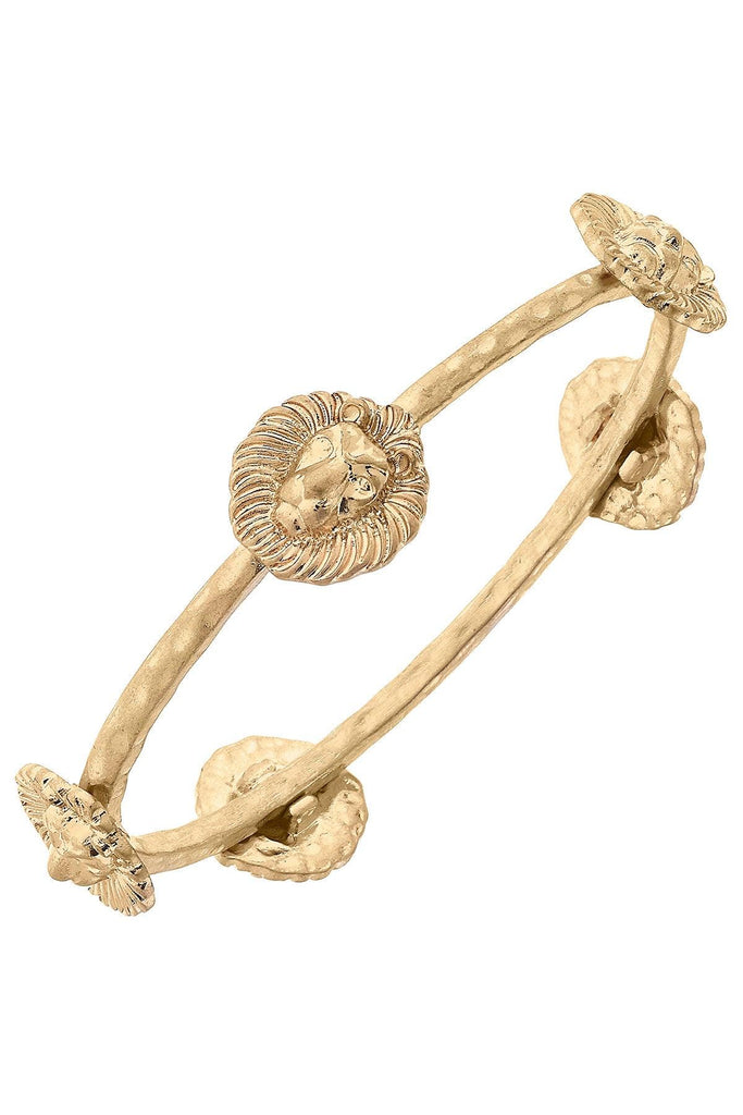 Roan Lion Head Bangle in Worn Gold - Canvas Style
