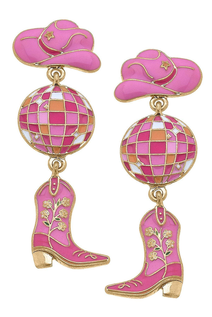 Rodeo Disco Ball Linked Enamel Earrings - Canvas Style